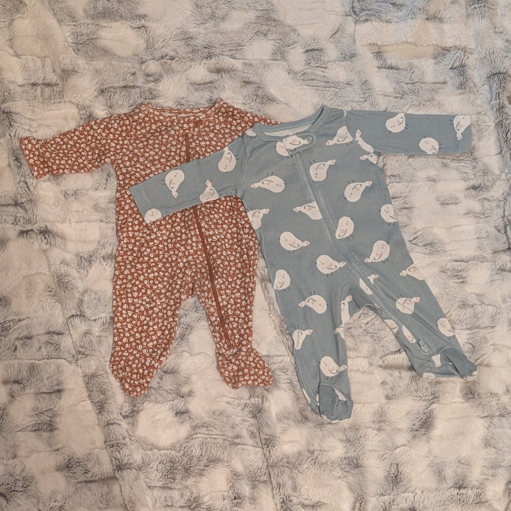 Carter's Just One You Bird Flowers 3 Month Long Sleeve Footie Sleepers Pajamas